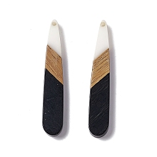 Honeyhandy Opaque Resin & Walnut Wood Pendants, Teardrop Charms, Black, 44x7.5x3.5mm, Hole: 1.5mm