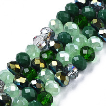 Honeyhandy Electroplate Glass Beads Strands, Faceted, Rondelle, Sea Green, 5.5~6x5mm, Hole: 1mm, about 90~92pcs/strand, 16.54 inch~16.93 inch(42~43cm)