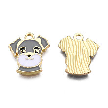 Honeyhandy Alloy Enamel Pendants, Light Gold, Dog, Light Grey, 18x15.5x1.5mm, Hole: 1.8mm