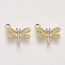 Honeyhandy Light Gold Plated Alloy Charms, with Enamel, Dragonfly, Pale Goldenrod, 14.5x15.5x3mm, Hole: 1.8mm