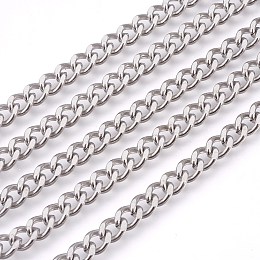 Honeyhandy 201 Stainless Steel Curb Chains, Unwelded, Faceted, Stainless Steel Color, 6mm