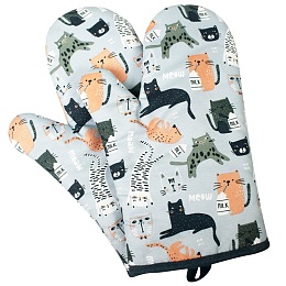 Honeyhandy Polyester Oven Mitts, for Bakeware, Winter Warm Mitten Gloves, Cat Pattern, 280x180mm