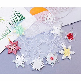 Honeyhandy DIY Christams Silicone Pendant Molds, Resin Casting Molds, Snowflake, 115x112x4.5mm, Hole: 1.7~2.7mm, Inner Diameter: 34.5~47.5x30~36mm