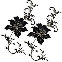 GORGECRAFT 2PCS Large Embroidered Iron On Patch Big Peony Flowers Embroidered Garment Appliques Patches DIY Floral Accessory for Wedding Prom Dress Clothes Sewing Craft Decoration(Black)