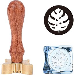 OLYCRAFT Ice Stamp 1.2" Wooden Ice Branding Stamp Wax Seal Stamp with Removable Brass Head and Wood Handle for Ink Wax and Ice Cubes Making DIY Crafting - Turtle Leaf