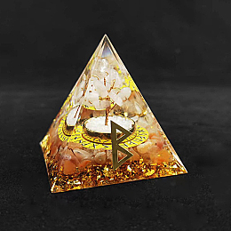 Honeyhandy Viking Rune Symbol-Birth Orgonite Pyramid Resin Display Decorations, with Natural Quartz Crystal Chips Inside, for Home Office Desk, 50~60mm