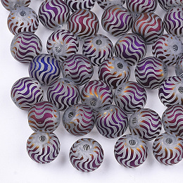 Honeyhandy Electroplate Glass Beads, Frosted, Round with Wave Pattern, Indigo, 8~8.5mm, Hole: 1.5mm