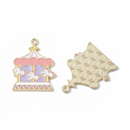 Honeyhandy Circus Theme Alloy Enamel Pendants, Golden, Merry-Go-Round Pattern, 29.5x22.5x1.5mm, Hole: 1.6mm