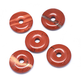 Honeyhandy Natural Red Jasper Pendants, Donut/Pi Disc, Donut Width: 12mm, 30x5~7mm, Hole: 6mm