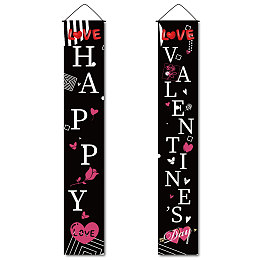 CREATCABIN Happy Valentine's Day Porch Sign Love Heart Hanging Banner Wall Decor Romantic Flags Welcome Banners for Holiday Home Fireplace Indoor Outdoor Garden Party Decor 11.8 x 70.8inch (Black)