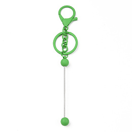 Honeyhandy Spray Painted Alloy Bar Beadable Keychain for Jewelry Making DIY Crafts, with Alloy Lobster Clasps and Iron Ring, Lime Green, 15.5~15.8cm