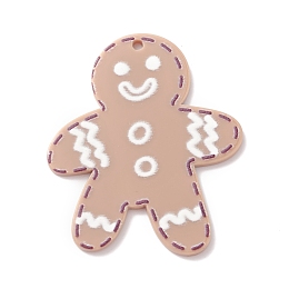 Christmas Printed Acrylic Pendants, Gingerbread Man, 42x36x2mm, Hole: 1.5mm