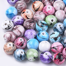 Honeyhandy Opaque Spray Painted Acrylic Beads, Round, Mixed Color, 16x15mm, Hole: 3mm, about 210pcs/500g