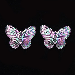 Honeyhandy Electroplate Acrylic Pendants, AB Color Plated, Butterfly, Thistle, 31x41x4mm, Hole: 1.2mm