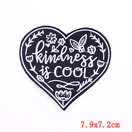 Honeyhandy Computerized Embroidery Cloth Iron on/Sew on Patches, Costume Accessories, Heart with Word, Black, 72x79mm