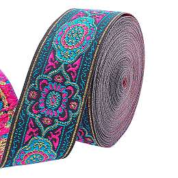 Ethnic Style Embroidery Polyester Ribbon, Garment Accessories, Floral Pattern, Red, 33mm