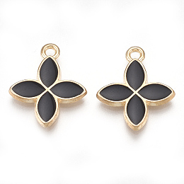 Honeyhandy Alloy Pendants, Cadmium Free & Lead Free, with Enamel, Flower, Light Gold, Black, 18x15.5x2mm, Hole: 1.5mm