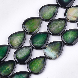 Honeyhandy Natural Crackle Agate Beads Strands, Dyed, Teardrop, Green, 40~41x29~31x5.5~7mm, Hole: 2mm, about 10pcs/strand, 15.5 inch