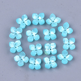 Honeyhandy Cellulose Acetate(Resin) Bead Caps, 4-Petal, Flower, Sky Blue, 14x14x6mm, Hole: 1.2mm