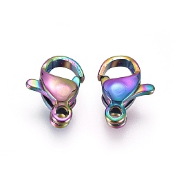 PandaHall Elite Vacuum Plating 304 Stainless Steel Lobster Claw Clasps, Rainbow, Multi-color, 9x6x3mm, Hole: 1mm