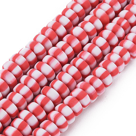 Honeyhandy Handmade Polymer Clay Beads Strands, for DIY Jewelry Crafts Supplies, Flat Round, Red, 6.8~8x3mm, Hole: 1.4mm, about 110~116pcs/strand, 15.75 inch(40cm)