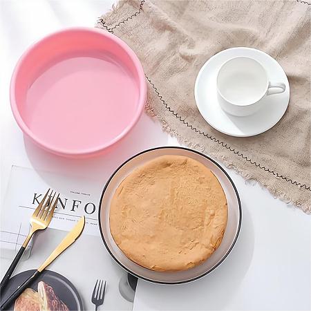 Honeyhandy DIY Food Grade Silicone Molds, Cake Pan Molds, For DIY Chiffon Cake Bakeware, Flat Round, Pink, 4-Inch, 112x47mm, Inner Diameter: 104mm