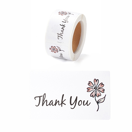 Honeyhandy Thank You Stickers Roll, Rectangle Paper Gift Tag Stickers, Adhesive Labels Stickers, White, 3.4x6cm