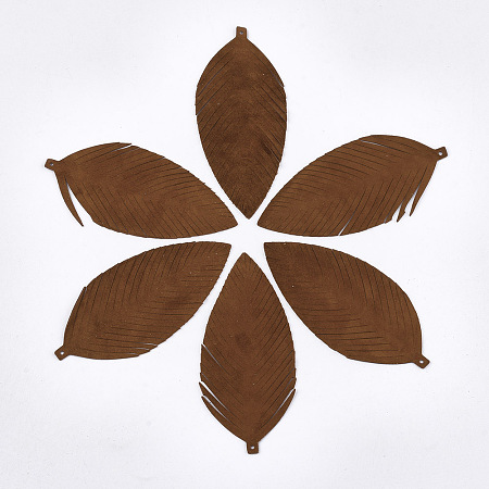 Honeyhandy Eco-Friendly Sheepskin Leather Big Pendants, Leaf, Saddle Brown, 97x45x1.5mm, Hole: 1.4mm
