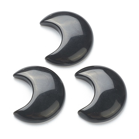 Honeyhandy Natural Obsidian Cabochons, No Hole/Undrilled, for Wire Wrapped Pendant Making, Moon, 34~35x29~30x7.5~9mm