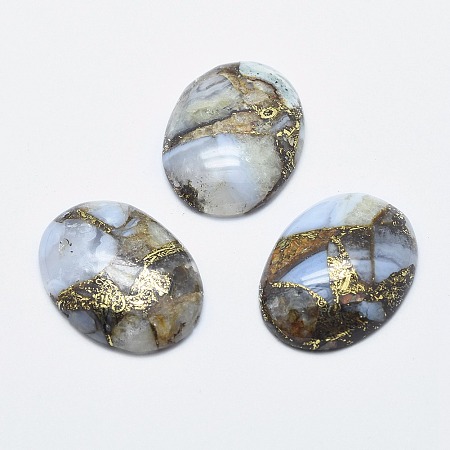 Honeyhandy Chalcedony Cabochons, with Gold Line, Oval, 30x22x6mm