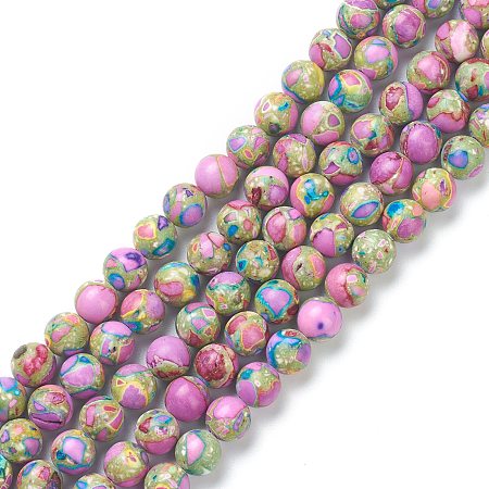 Arricraft Natural Howlite Beads Strands, Dyed, Round, Deep Pink, 8mm, Hole: 1.2mm, about 49pcs/strand, 15.35 inch(39cm)