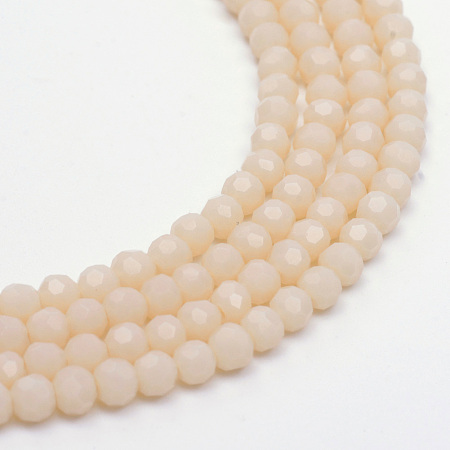 Honeyhandy Opaque Solid Glass Bead Strands, Faceted Round, Bisque, 6mm, Hole: 1mm, about 100pcs/strand, 24 inch