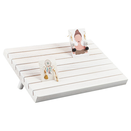 NBEADS 7 Slots Wooden Earring Display Stands, Wood Earring Card Holder with 2 Detachable Pegs White Jewelry Earring Display Earring Holder Organizer for Selling, 29x19cm
