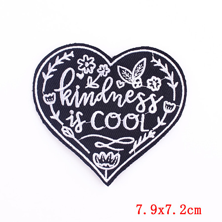 Honeyhandy Computerized Embroidery Cloth Iron on/Sew on Patches, Costume Accessories, Heart with Word, Black, 72x79mm