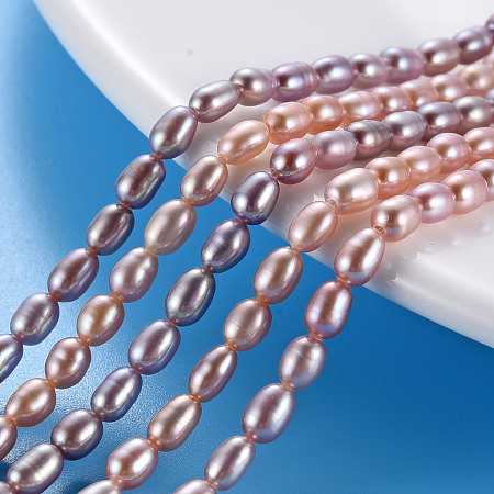 Arricraft Natural Cultured Freshwater Pearl Beads Strands, Rice, Lilac, 4.5~6x3~3.5mm, Hole: 0.5mm, about 76~78pcs/strand, 15 inch~15.24 inch(38.1~38.7cm)
