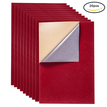BENECREAT 20PCS Velvet (Dark Red) Fabric Sticky Back Adhesive Back Sheets, A4 sheet (8.27