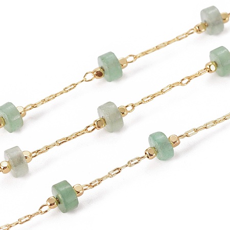 Honeyhandy 3.28 Feet Handmade Natural Green Aventurine Beaded Chains, with Brass Chains, Long-Lasting Plated, Soldered, Golden, 5.5~6mm, Llink: 5.5~6x4~4.5mm and 2x1x0.2mm