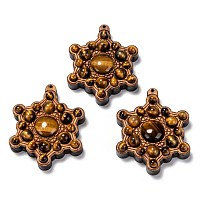 ARRICRAFT Beech Wood Pendants, with Natural Tiger Eye Beads, Star, 45x36.5x11.5mm, Hole: 1mm