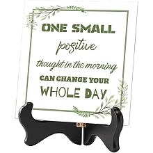 CREATCABIN One Small Positive Thought in The Morning Can Change Your Whole Day Inspirational Gifts Ceramic Tile with Wooden Plate Display Stand Plaque Decor Sign for Home Office Desk Decor