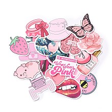 Honeyhandy Mix Pattern Cartoon Stickers, Vinyl Waterproof Decals, for Water Bottles Laptop Phone Skateboard Decoration, Pink, 5.3x3x0.02cm,50pcs/bag