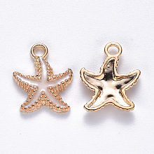 Honeyhandy Alloy Enamel Pendants, Starfish, Light Gold, White, 18x15x3mm, Hole: 2.5mm