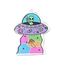 Honeyhandy Alien Theme Colorful Acrylic Pendants, UFO with Alien, Vehicle Pattern, 44x34x2.5mm, Hole: 2mm