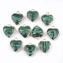 Honeyhandy Electroplate Synthetic Malachite Pendants, with Cadmium Free & Nickel Free & Lead Free Iron Findings, Faceted, Heart, Golden, 16~17x14~15x6~7mm, Hole: 1.8mm