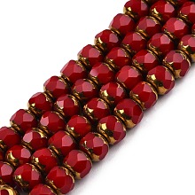 Glass Beads Strands, Column, Faceted, FireBrick, 6.5x7.5mm, Hole: 1mm, about 60Pcs/strand, 14.96''(38cm)