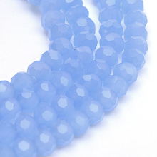 Honeyhandy Imitation Jade Glass Bead Strands, Faceted Round, Cornflower Blue, 4~5mm, Hole: 0.5mm, about 100pcs/strand, 14.7 inch