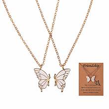 Honeyhandy 2Pcs Matching Butterfly Pendant Necklaces Set, 316 Surgical Stainless Steel Couple Necklace for Mother Daughter Friends, Light Gold, White, 17.72 inch(45cm)