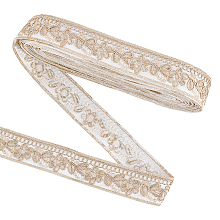 FINGERINSPIRE 10 Yards/9.1m 30mm White Gold Vintage Jacquard Ribbon Trim Floral Leaves Pattern Embroidered Woven Trim Ethnic Style Polyester Ribbons Retro Fabric Trim for Clothing and Craft Decor