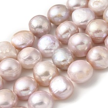 Natural Cultured Freshwater Pearl Beads Strands, Two Sides Polished, Grade 3A, Lilac, 11~12mm, Hole: 0.5mm, about 17pcs/strand, 7.09 inch(18cm)