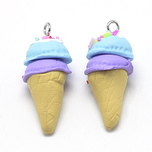 Honeyhandy Handmade Polymer Clay Pendants, Ice Cream, Turquoise, 37~40x14~16mm, Hole: 2mm