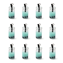 Honeyhandy Glass Bottle Pendants, with Resin Inside, Imitation Bubble Tea/Boba Milk Tea, Pale Turquoise, 27x12x10mm, Hole: 1.8mm